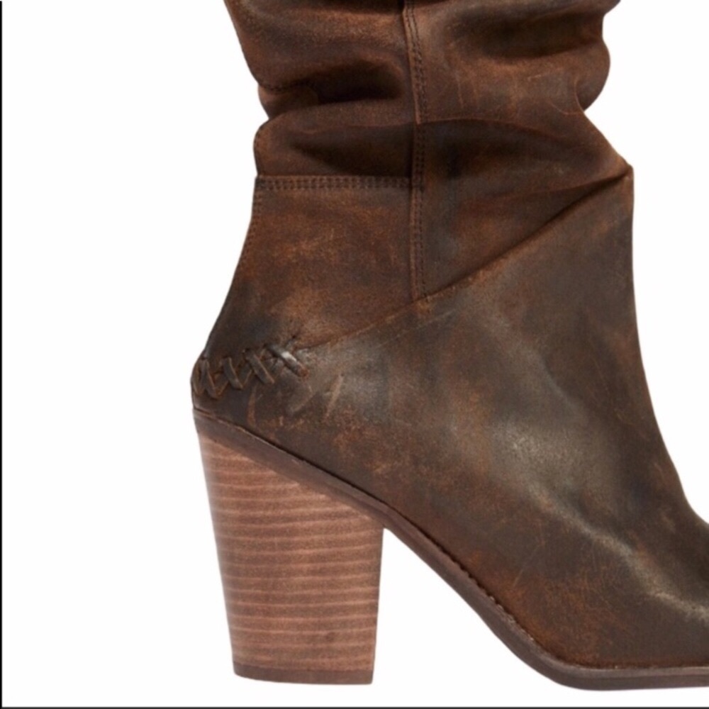 Free People Brown Slouchy Leather Heeled Boots - Picture 3 of 10